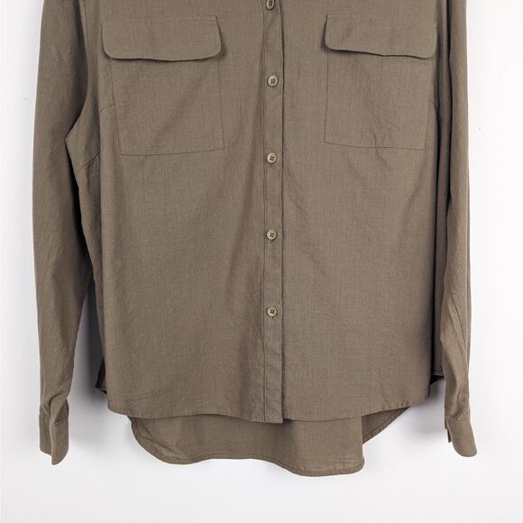 Semaro Olive Green Button Down‎ Cotton Linen Blend Blouse Size XL - Picture 3 of 8